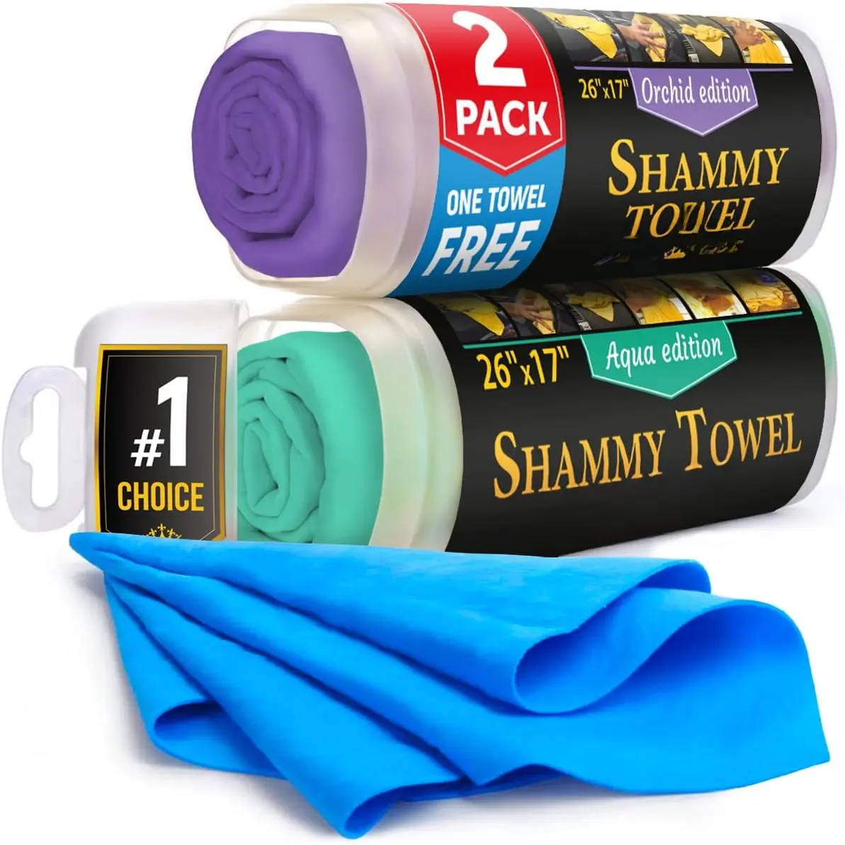 2pk +1 Free Shammy Cloth for  Drying - 26"x17" - Super Absorbent Chamois Towel for  - Scratch-Free,  & Soft
