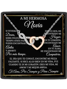 To My Beautiful Fiancé Necklace Gift Infinity & Heart Pendant with Cubic Zirconia,Meaningful Jewelry for Her - Valentine's Day Anniversary Birthday Present