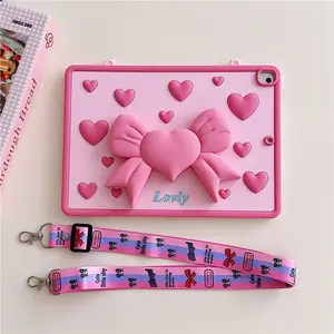 Cute Love Heart iPad 10th iPad Pro Case with Hidden Stand, Anti-Drop Strap, Compatible with iPad A16, Mini 6, Pro Air 4-7, M2/m3 Air,