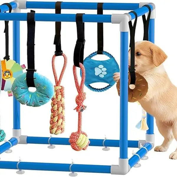 Indoor Puppy Play Set with PVC Frame - Fast Setup Indoor Play, Bite-Safe Rope, Foraging Snuffle Mat, 8 Hanging Toys, Bite-Resistant Training Gear, No Yard Small Dog Boredom Fix, Stimulating Interactive Enrichment That Encourages Natural Foraging Behavior