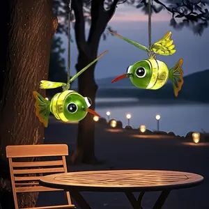 2 Pack Solar Hummingbird Hanging Lanterns, Green Outdoor Garden Lights for Patio Yard Porch Tree Decor