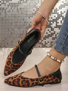 Women's Leopard Print Mary Jane Flats, Comfortable Spring Summer Animal Print Shoes, Fashion Design Casual Low Heel Pumps for All Day Wear