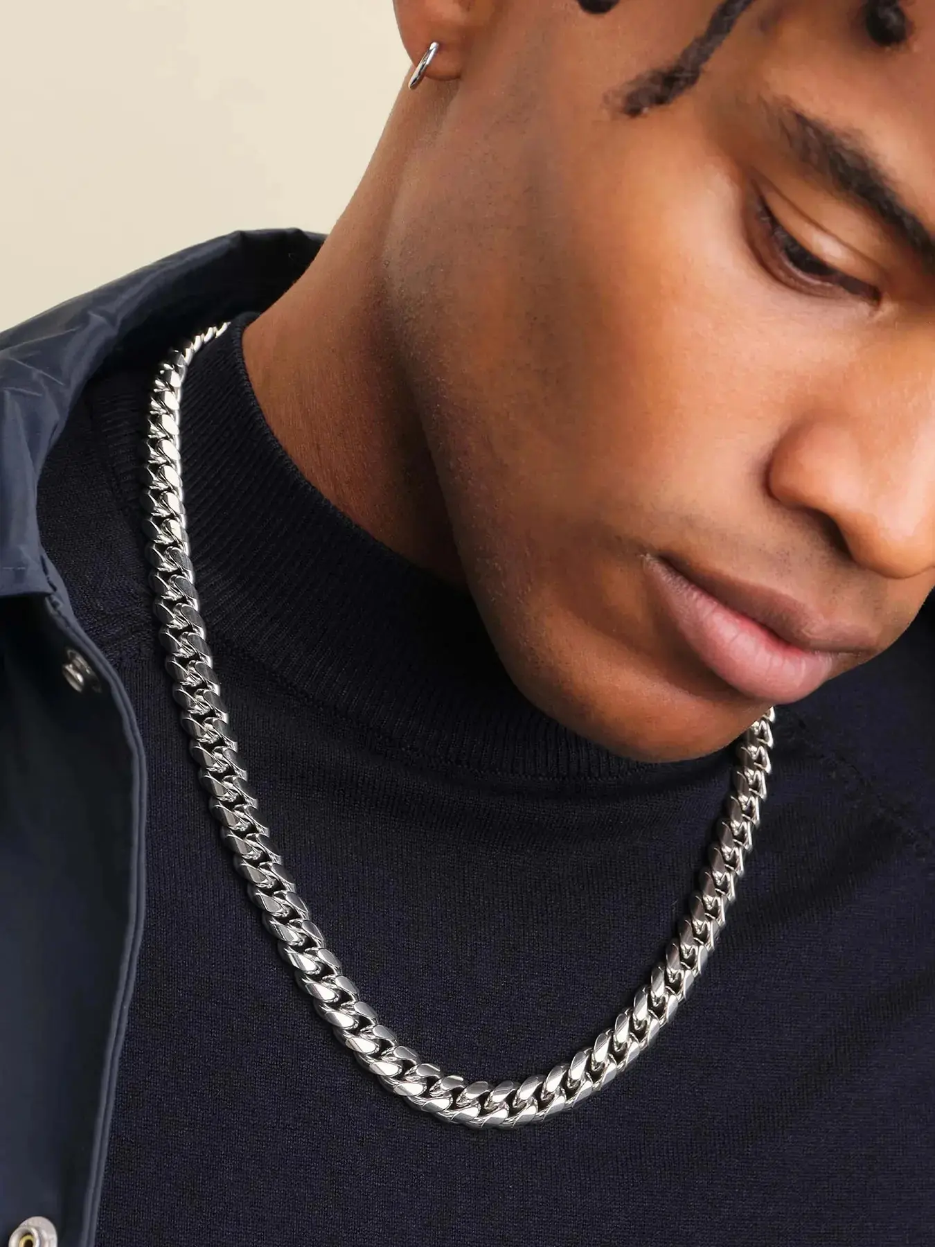 1PC 10MM ICED CHICS titanium steel Cuban Link necklace, Iced Out Chains, Cuban Links necklace, versatile fashion accessory necklace, suitable for both men and women, hip-hop street style, street dance, party, cool, gift