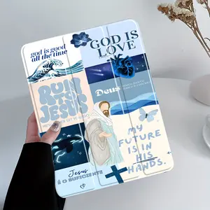 Ocean faith scripture pattern, with adjustable stand and pen slot, foldable anti slip TPU protective case, suitable for Samsung, iPad mini, iPad Air, iPad Pro/iPad 10th generation, 11th generation and other series of iPad protective cases