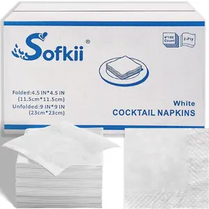 400 Count White Cocktail Napkins, 4.5x4.5 Inch 2-Ply Disposable Paper Napkins, Bulk Beverage Napkins for Dinner Wedding Bar Party and Daily Use