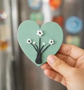 Spring Clay Flower Heart Fridge Magnet