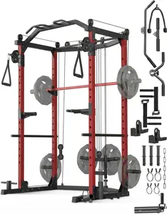 Garvee Upgraded Heavy Duty Power Cage Squat Rack for Home Gym – 2000LB Capacity – Dual Pulley Cable Crossover System, LAT Pulldown – Landmine, J-Hooks, Dip Bars – Strength Training