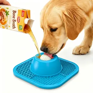 PLOSIF Slow Feeder Dog Bowls for Liquid Treat, Anti-Slip【Entertained Ball-in】 Bone Broth Dog Lick Bowl, Yogurt Pup Lick Bowl for Large Medium Small Breeds Dietary Supplement/Post-op Nutrition pet stuff dogaccessories
