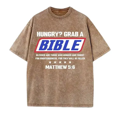 HUNGRY?GRAB A Unisex Washed Christian Shirt, Christian Scripture T-Shirt, Vintage Retro Washed Shirt Single-Sided Printed High Quality Christian T-Shirt, Christian Gifts, Men's And Women's Shirts, Comfortable, Fashion Christian Shirt