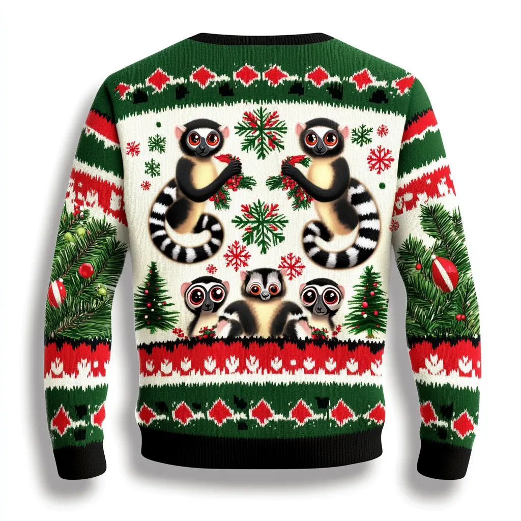 Get Festive with our Hilarious Lemur Ugly Christmas Sweater for Men, Women, and Kids - Ideal for Holiday Parties and Family Gatherings