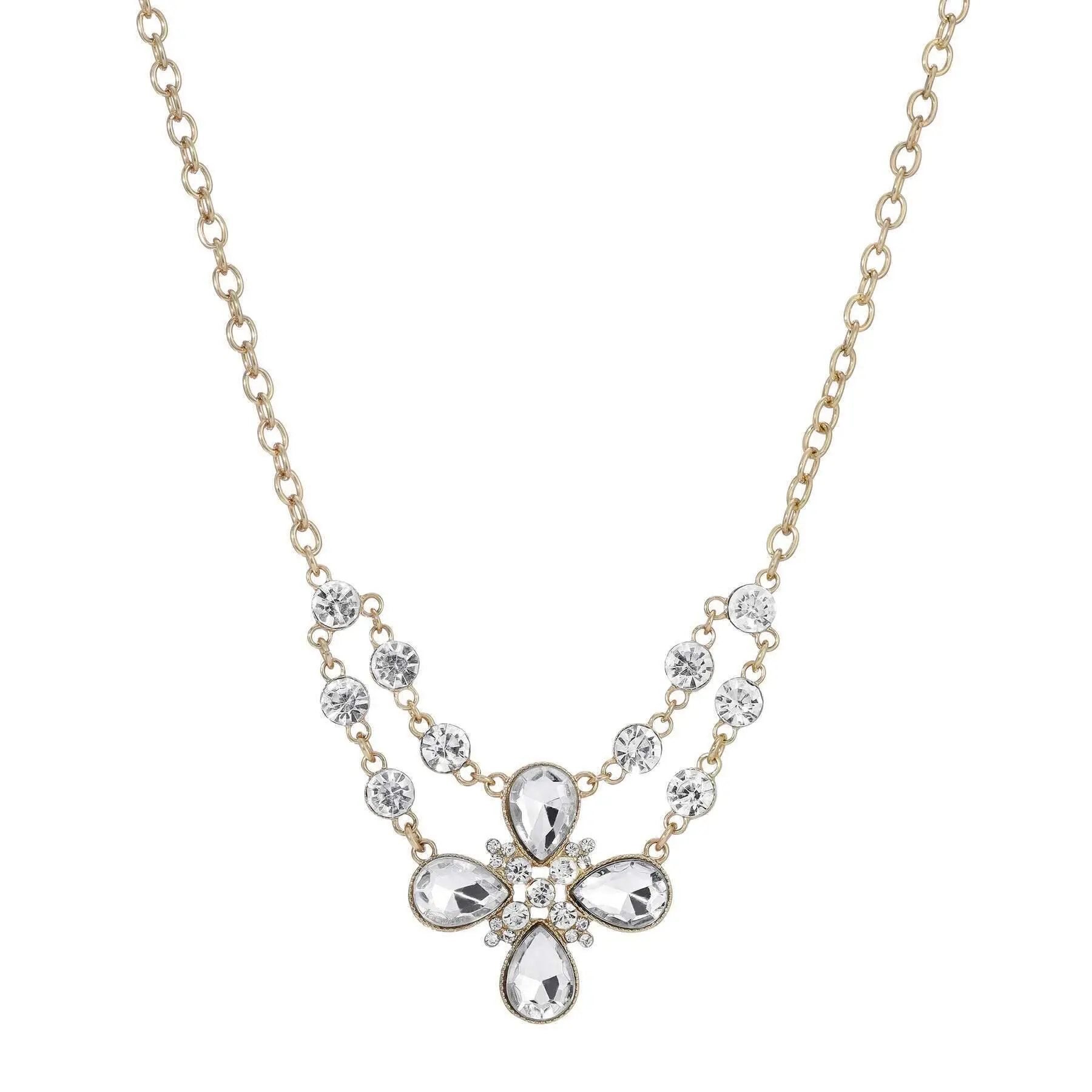 Clear Crystal Flower Necklace 16" + 3" Extender