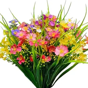 12 bunches of decorative outdoor artificial flowers, ornamental flowers, UV-resistant simulated plastic plants, suitable for indoor and outdoor vases, flower boxes, gardens, porches, home spring and summer decorations, floral designs, garden decorations (