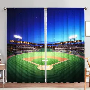 Baseball Field Pattern Door Curtain, 1 Set Baseball Field Printed Door Curtain, Home Decor for Living Room Bedroom, Room Divider Curtain