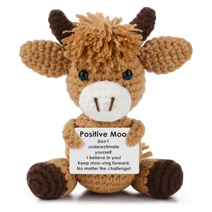 Cute Tiny Hand Knitted Cow Stuffed Toy, Ultra Soft Plushie for Anxiety Relief, Kawaii Backpack Purse Pendant, One of a Kind Handmade Crochet Decor for Home Office Car, Meaningful Gift for Birthday Graduation Mother’s & Father’s Day