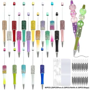 60PCS (20PCS Pens & 20PCS Refills & 20PCS Storage Bags) Beadable Pen Kit, Rhinestone Ballpoint Pen Decoration Set for Office Supplies and Craft Projects