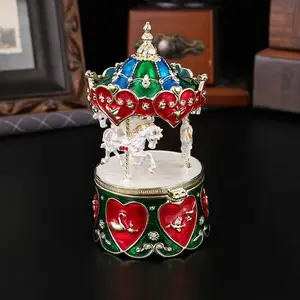 Fantasy Rhinestone Carousel Jewelry Box, Small Accessories Organizer, Trendy Dreamy Romantic Decor, Desktop Visual Focus