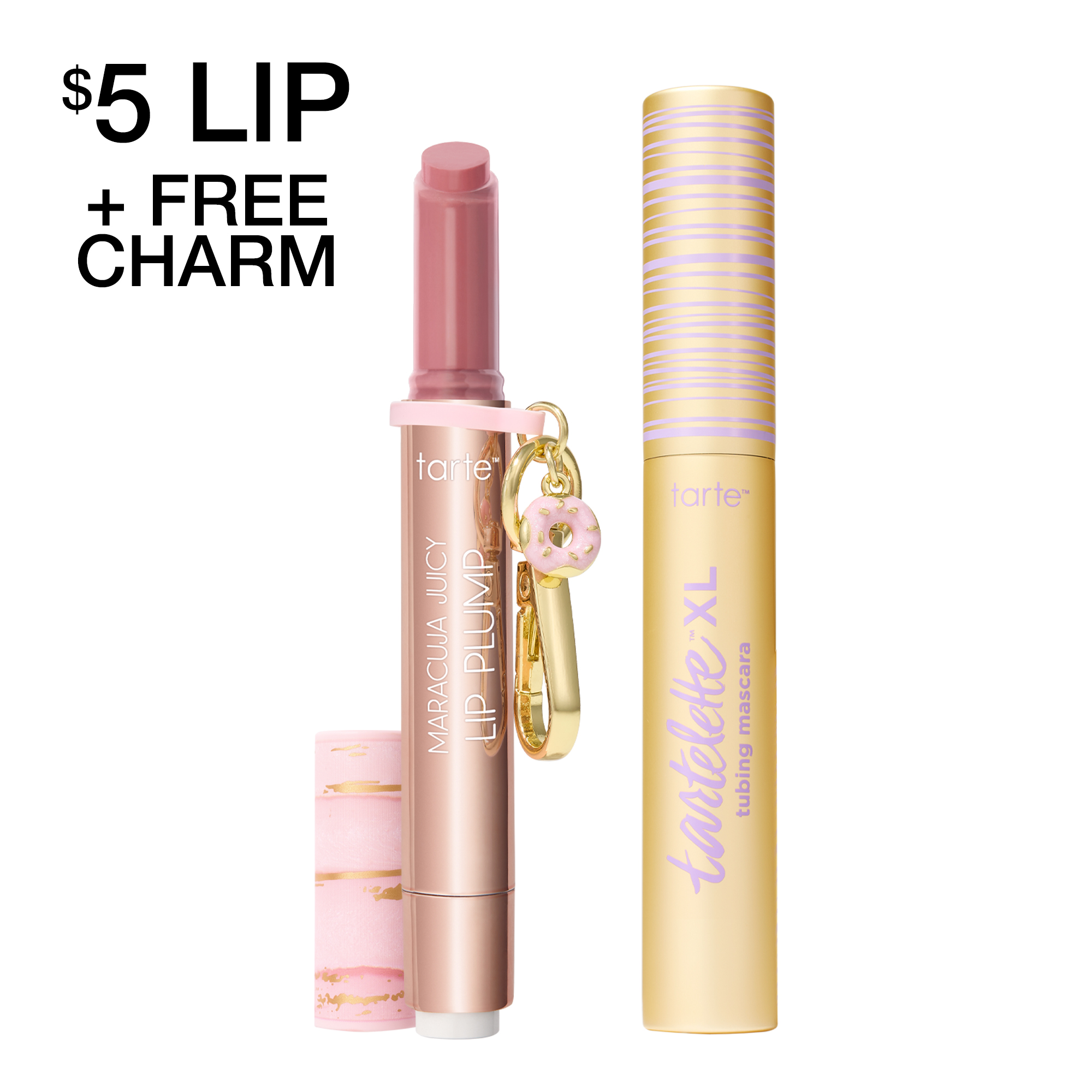 tarte shimmer glass lip plump & XL tubing mascara duo + FREE charm