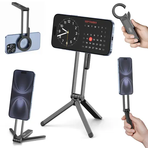Magnetic Foldable Pocket Phone Tripod Holder with MagSafe - 105g Compact Detachable Lightweight Camera Stabilizer, Quick Fold & Go Travel Mini Desk Stand for iPhone 12/13/14/15/16/17/18 Pro Max, Cellphone, Smartphone Holders, Android Mobile Accessories