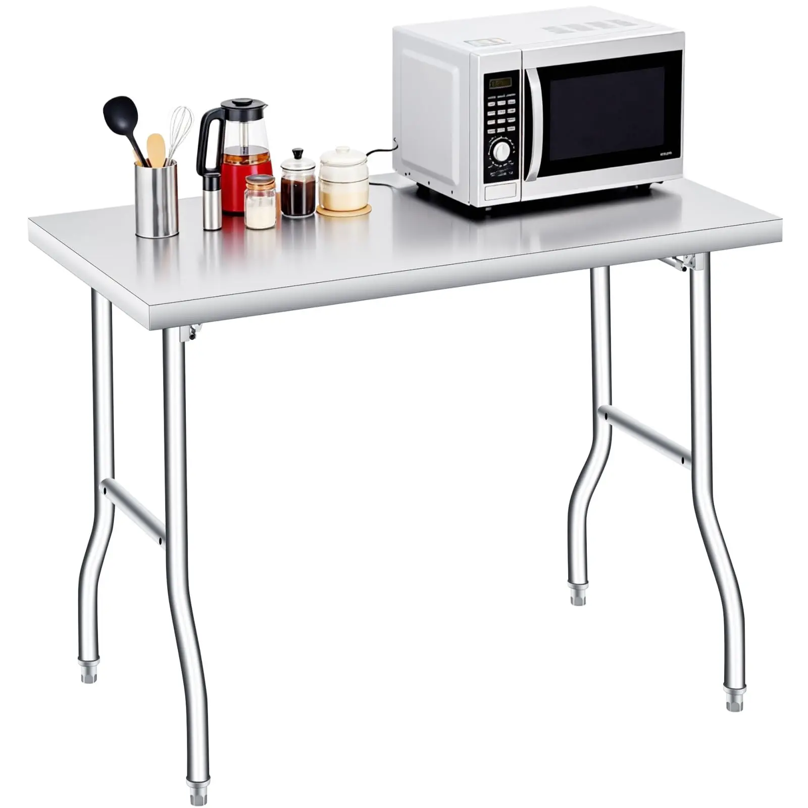 Garvee Folding Table made of Stainless Steel, 48 x 30 Inches, 400 Pounds Capacity, Durable Metal Folding Table, No Assembly Required, Portable Workbench for Kitchen, Laundry, Restaurant, Camping