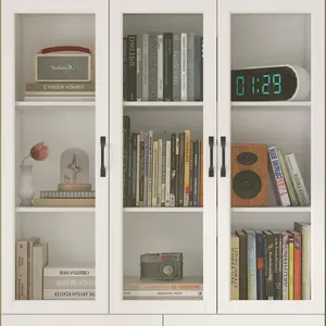 47.2"W Tall Bookshelves and Bookcases with 3 Glass Doors Floor Standing for Home Office Living Room Elegant Design and Versatile Usage