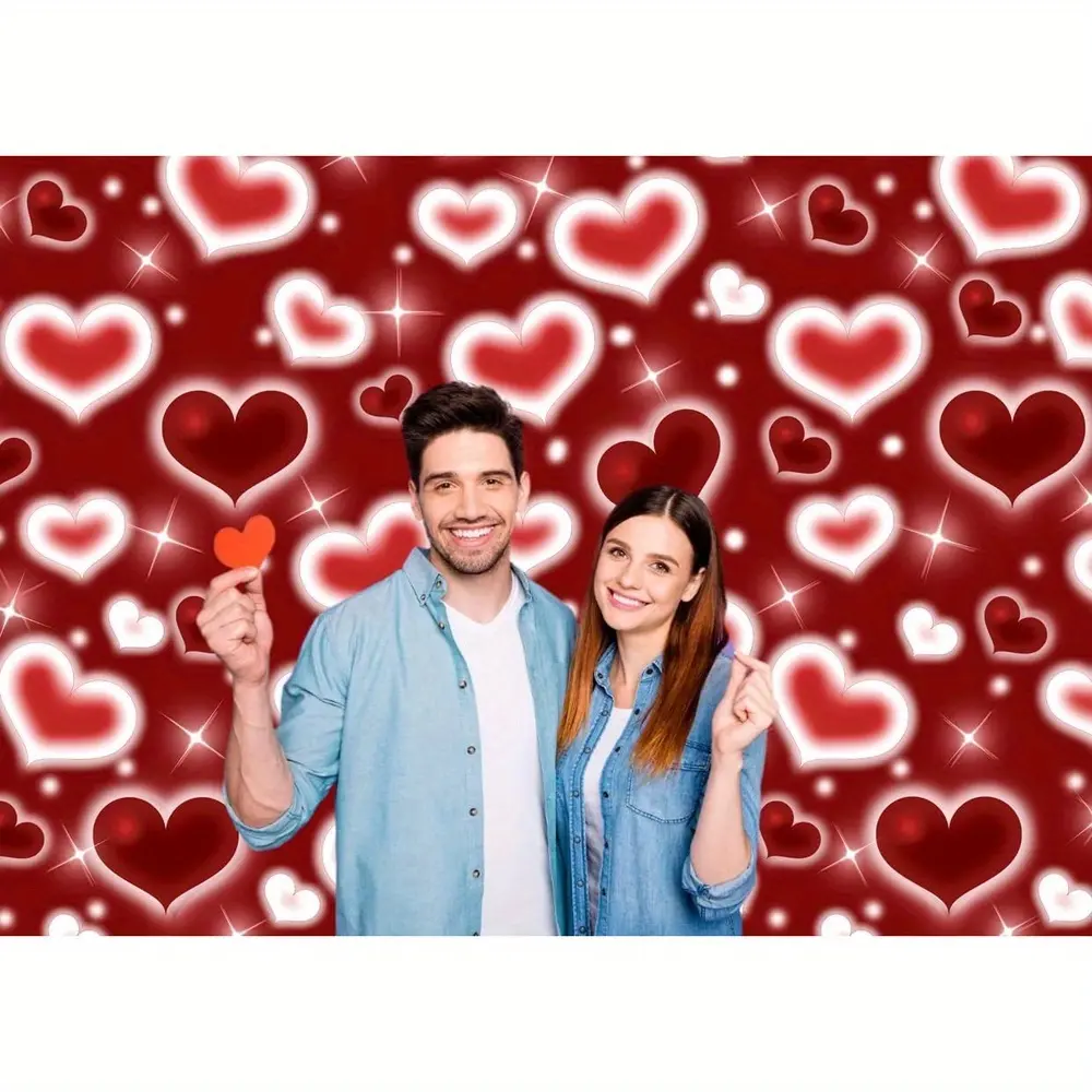 [Valentine's Day Backdrop] Vintage 90s Red Heart Print Home Decor Tapestry, Machine-Washable Hangable Women's Photo Booth Prop, Home Supply Event Photography Background Banner