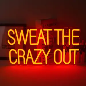 Sweat The Crazy Out Neon Sign, USB Plug Powered LED Neon Sign, Decorative Light for Gym, Yoga Studio, Office, Boxing Club, Room Decoration, LED Ambient Lighting