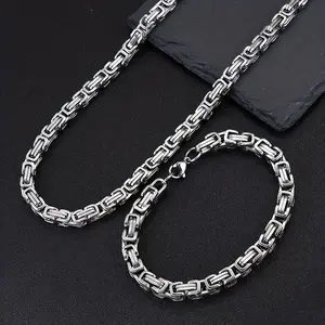 Set Of 2 Stainless Steel Norse Viking Necklace And Bracelet, King's Chain, Norwegian Pagan Jewelry