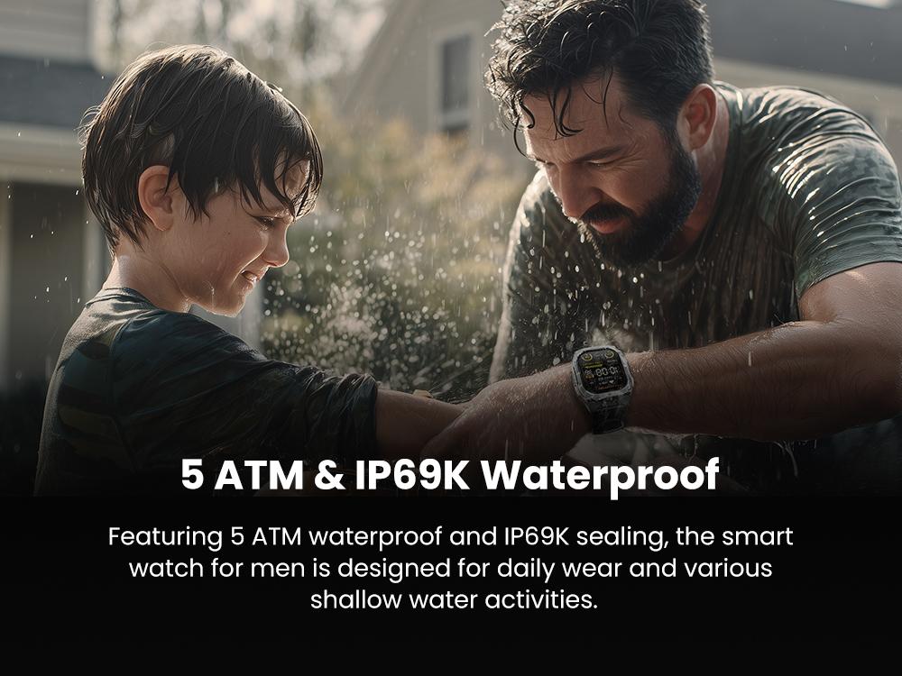 KOSPET Tank M4C Outdoor Smart Watch with GPS, 1.96" AMOLED Display, Built-in LED Flashlight & Walkie-Talkie, Long Battery Life, 50m Waterproof, Bluetooth Calls, 24/7 Heart Rate/Sleep Monitor