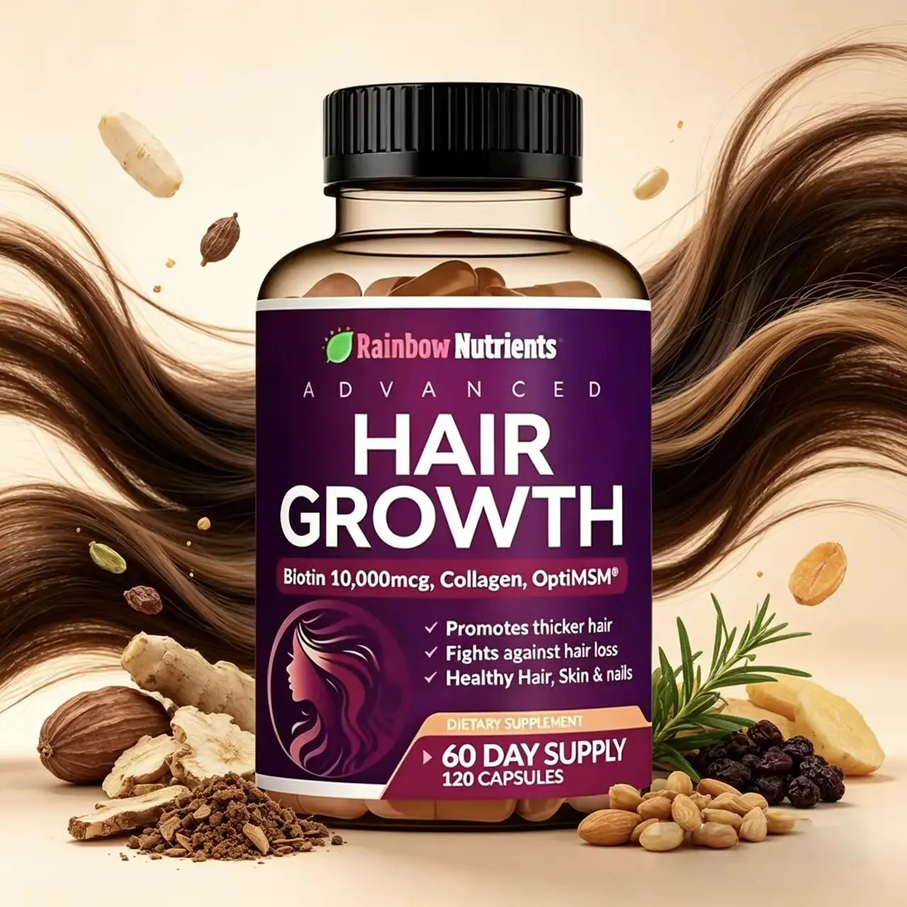 24-in-1 Advanced Hair Growth Vitamins | Biotin 10,000mcg, Collagen, Patented OptiMSM, goMCT, Saw Palmetto | Naturally Regrow Stronger & Healthier Hair, Skin and Nails | Stops Hair Loss | 30 Day Supply