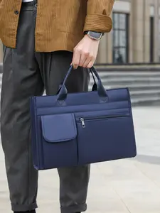 Men's Business Solid Color Tote Bag, Lightweight Large Capacity Shoulder Bag for Work & School, Casual Trendy Versatile High-quality Daily Commuting Bag