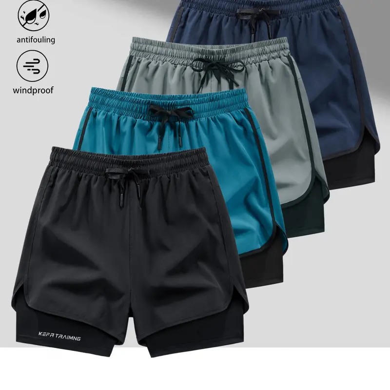 Men’s 4-Way Stretch Athleisure Gym Shorts - Elastic Waistband, Drawstring Tie, Lightweight Breathable Double-Layer, Fitted Cut Athletic Bottoms with Inner Pockets, Outdoor Workout Shorts for Workouts to Casual Errands, Move with Ease (Mens Clothing)