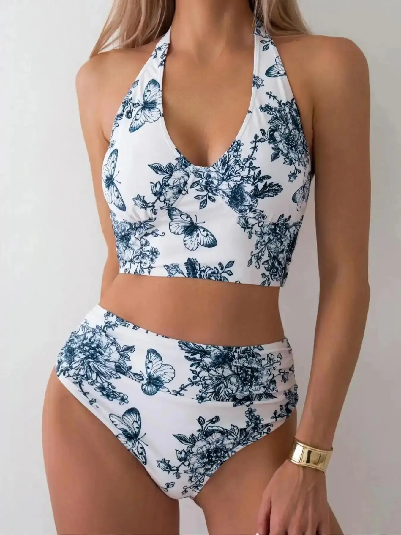 Two-Piece Set Women's All Over Print Bikini Floral Tankini Top Bottoms, Casual Fashion Chic Swimsuit for Beach Holiday Vacation, Ladies Summer Clothes, Fashionable Printed Swimwear Aesthetic Animal Outfits Sun essentials