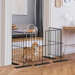 4 Panel Freestanding Dog Gate Black Dog Fence,17 Inch Height Foldable Pet Gate for Indoor Use with Support Feet, Easy Step Over Pet Safety Gate for Doorways Stairs