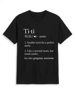 Women's Printed Short-Sleeve Round Neck Cotton T-Shirt - Foldable Casual Streetwear with "Ti-Ti /ti ti/" Auntie Definition Print, Shortsleeve Tshirt Clothes Gift for Aunt Ladies' Tops