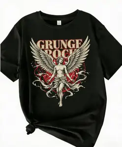 Vintage Grunge Rock Angel Graphic Tee, Retro 90s Aesthetic Oversized Shirt for Men Women