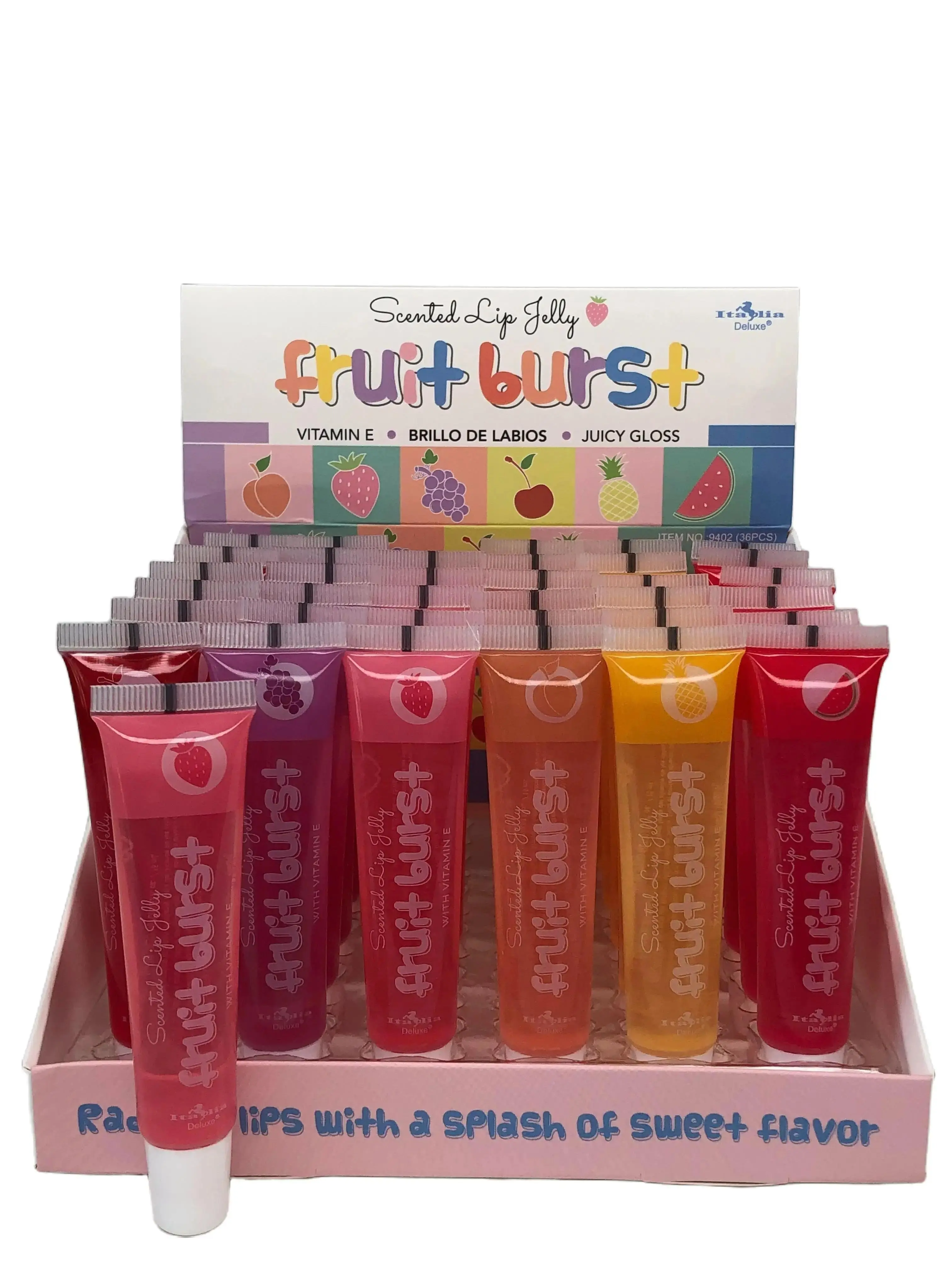 Italia Deluxe Fruit Burst, Scented Juicy Lip Gloss Jelly with Vitamin E Lip Makeup Sets Glossy Moisture Gel Hydrating Cosmetic Lipstick Handy gloss