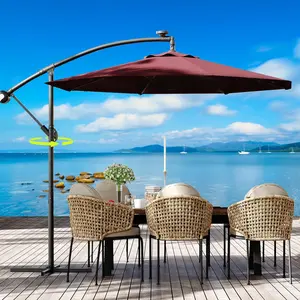 10 ft Offset Umbrella with Cross Base, Fade Resistant Canopy Large Patio Umbrella with 360-degree and Rotation Infinite Tilt for Deck Pool Garden Backyard (Grey)