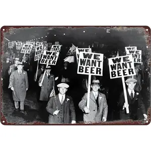 Vintage Metal Signs Prohibition We Want Beer Photo Poster Black and White Picture Tin Sign Wall Art Decor Plaque for Home Bar Pub Cafe Club Office Shop Garage Living Room 8x12 inch birthday gift,fun gifts