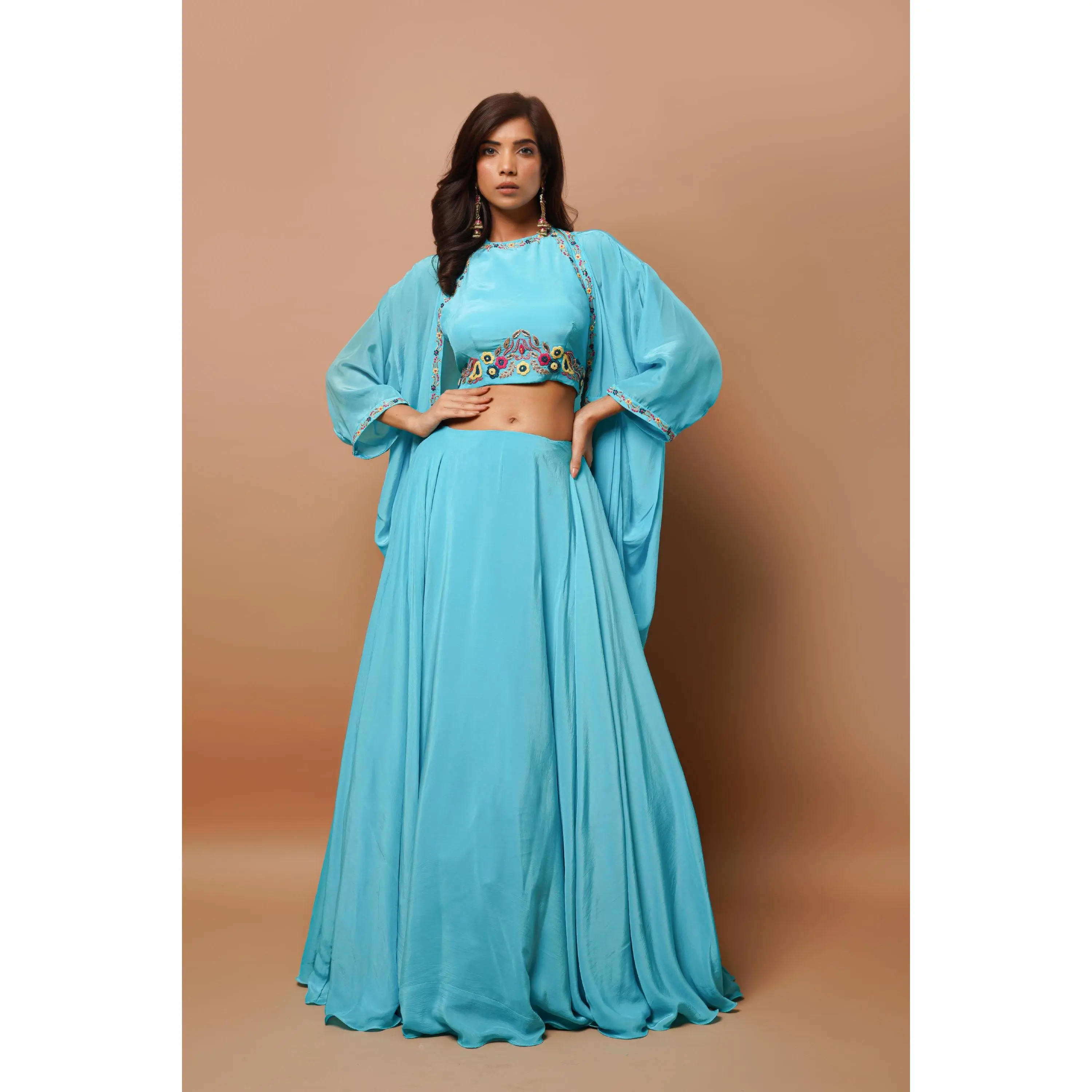 Ocean Blue Lehenga Set (Set Of 3)