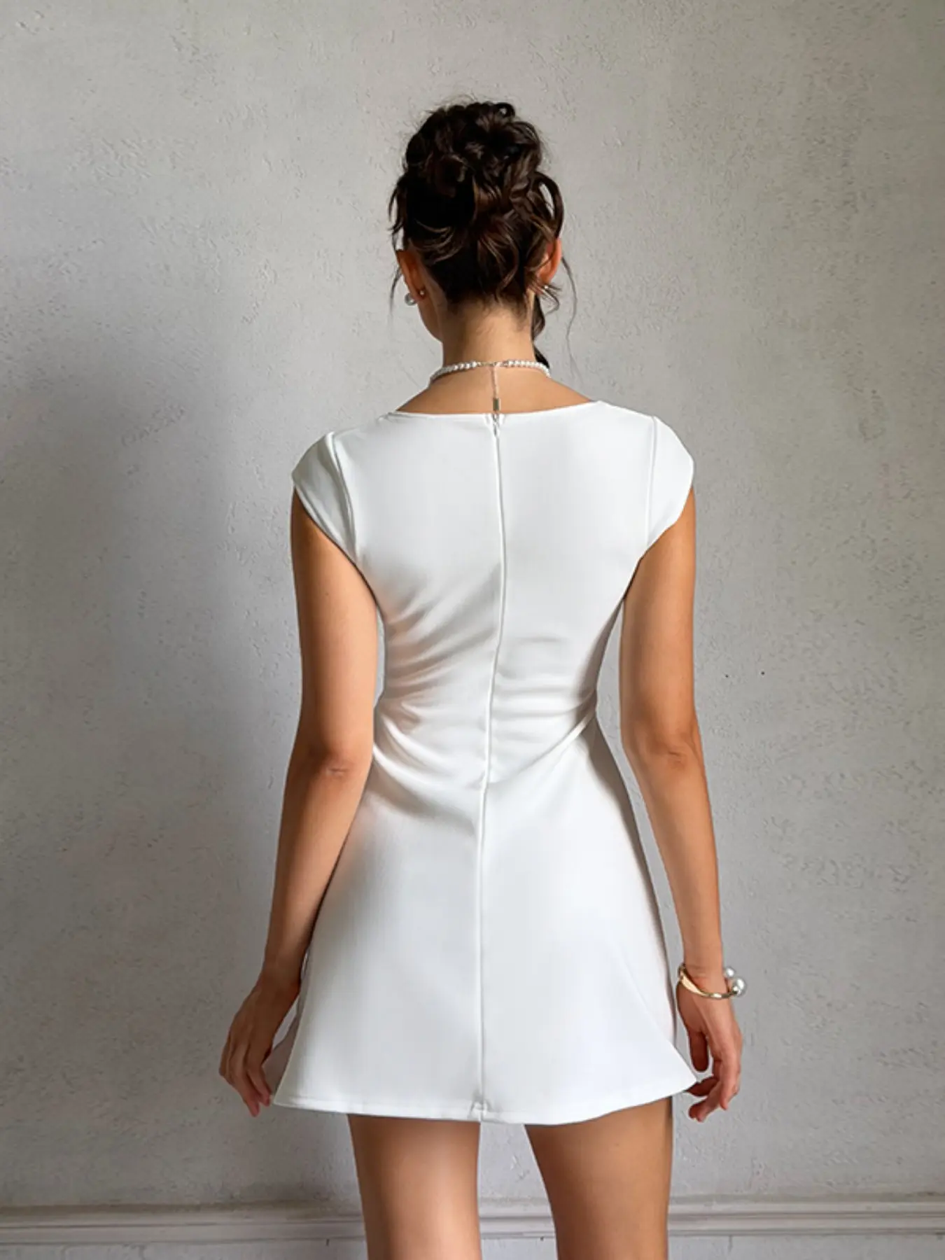 a line v neck long prom dress Whisper Square Neck Short Sleeve Mini Dress – Hemline Metairie main image 1