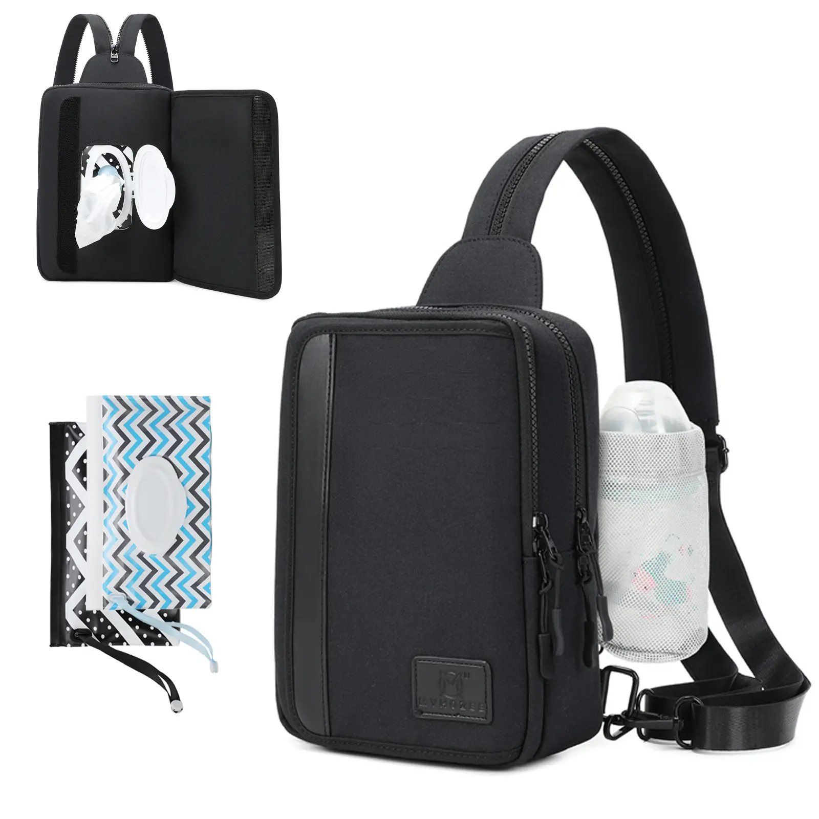 Myhozee Crossbody Sling Bags for Women Men 2 in 1 Diaper Bag Backpack Purse with 2 Wipes Pouch and Water Bottle Pocket Nylon Cross Body Bag for Woman Large Front Chest Shoulder Bags Travel Everyday Bag