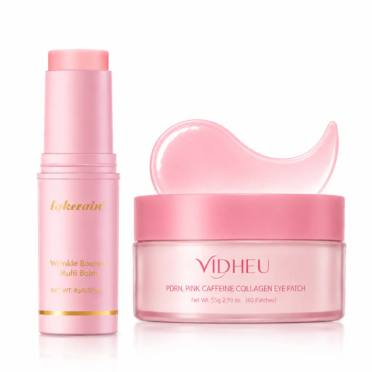 PDRN Collagen Eye Patch & Hydrating Balm Stick Set, Korean Skincare Duo for Eye Care and Face Moisture, Pink Caffeine Eye Mask + Multi Use Moisturizer Stick