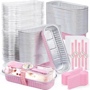 120 count Mini Loaf Pans with  and Spoons  Foil, Disposable 6.8oz Rectangle Cake Pans with , Small Foil Cake Tins Bread Pan for Picnics Christmas Halloween Party