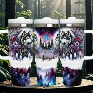 40Oz 'I Am God'S Christian Tumbler with Handle Inspirational Religious Birthday Gift for Mom Wife Sister Friend Halloween Christmas Decor Thanksgiving Wolf Dreamcatcher Design