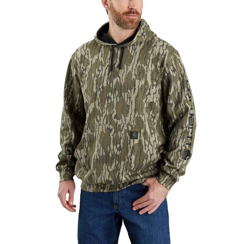Men's Mossy Oak Bottomland Camo Loose Fit Midweight Sleeve Graphic Sweatshirt, Hoodie And Sweatshirt Flaxseed Tree Camo, Gift For Him