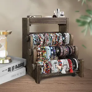 4 Tier Wooden Bracelet Holder, Bangle Watch Necklace Display Storage  Holder Stand Display Organizer (Brown-box)
