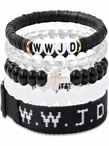 Wwjd Bracelet Set, Christian Cross Stretchy Rosary Bracelets, Multi-Layer Beaded Jewelry Gift, Inspirational Faith Accessories for Women Girls, Stretch Multilayered Bangles, Word Bracelets, Stackable Bracelets
