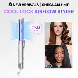 【BOGO SALE】SHEGLAM HAIR Cool Lock Airflow Styler-Straightener and Curling Iron 2 in 1 360° Cool Air 1" 25 MM Instant Straightening-#Summervibes-mothersdaygift