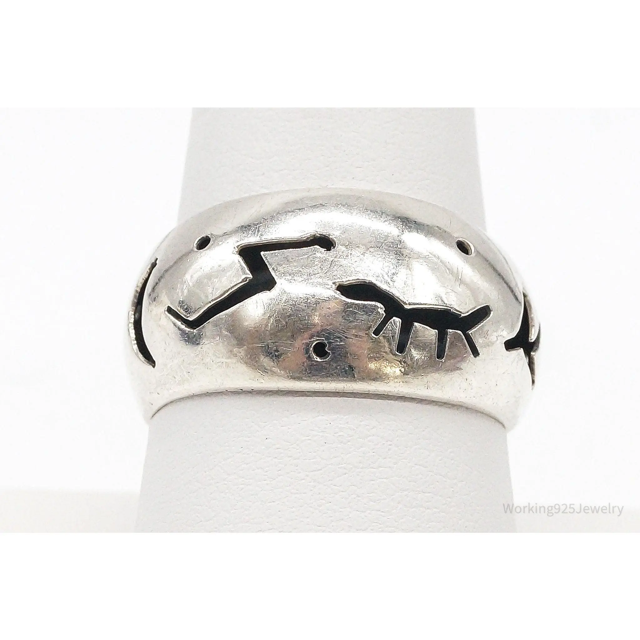 Vintage Mexico Hollow Sterling Silver Ring - Size 9.25