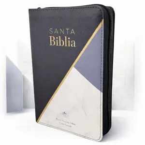 Biblia con Cierre Portatil Letra Grande 12 puntos RV1960 imit piel tricolor negro gris blanco marmol con indice